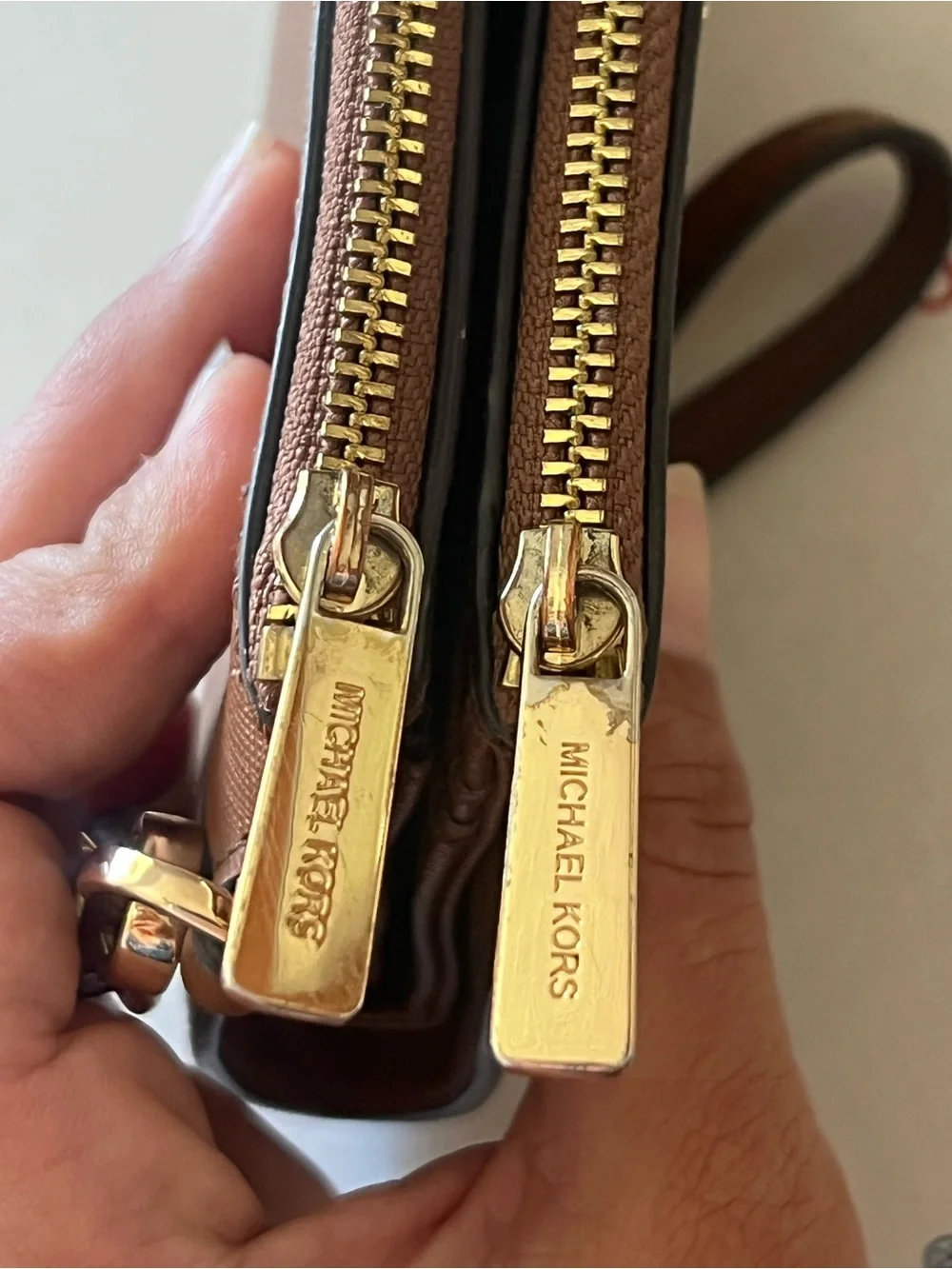 Michael Kors Jet Set Travel Brown Large Double Zip Wristlet Wallet Leather
